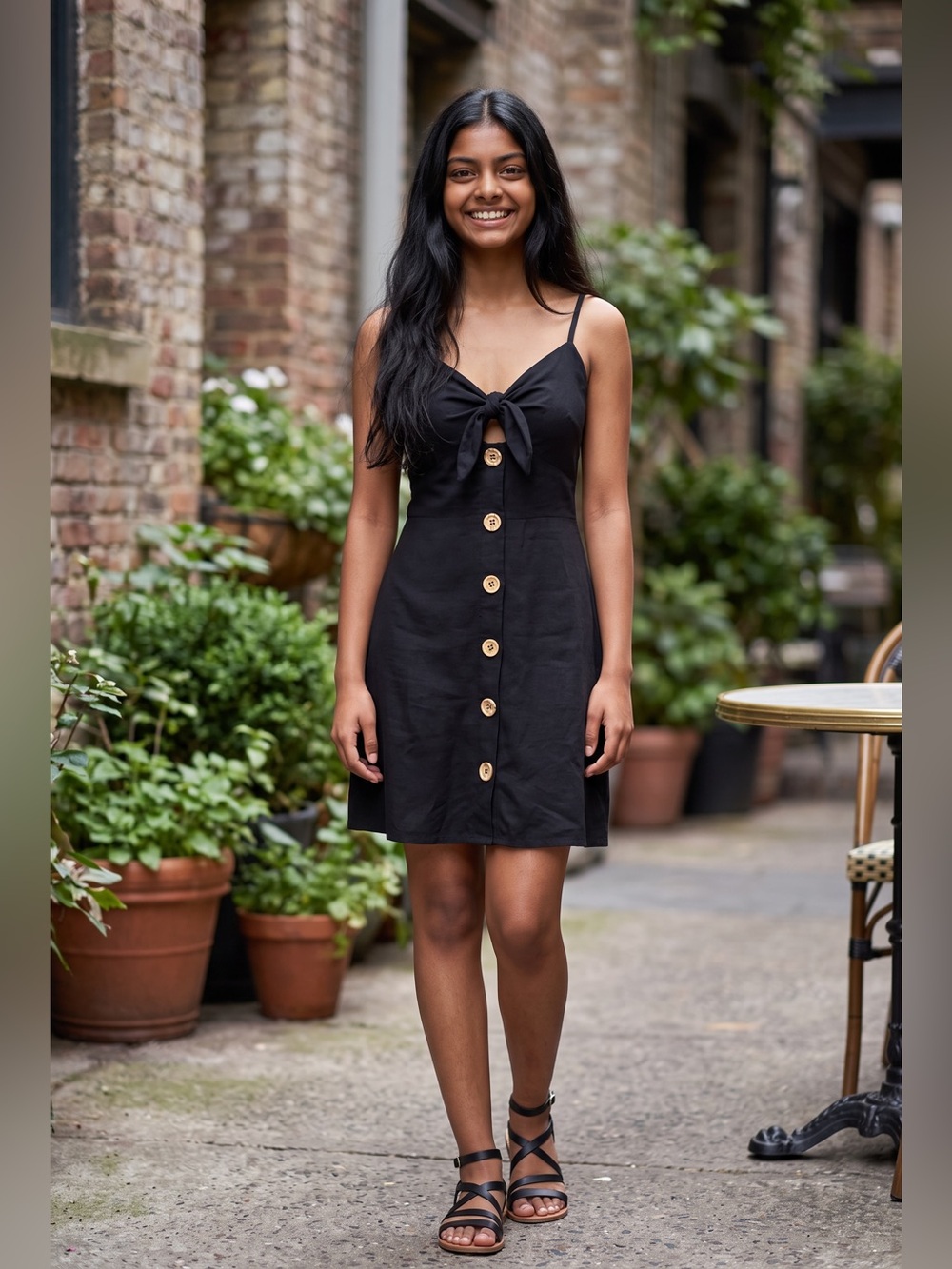 Willow & Root Black Tie Front Button Mini Dress XS